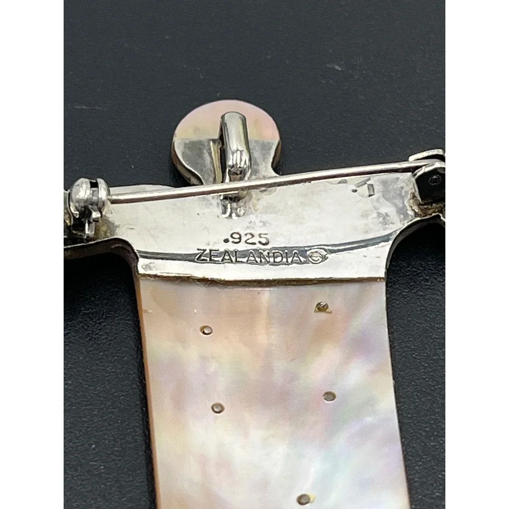 Zealandia Sterling Mother of Pearl Figural Convertible Tribal Man Pendant/Brooch
